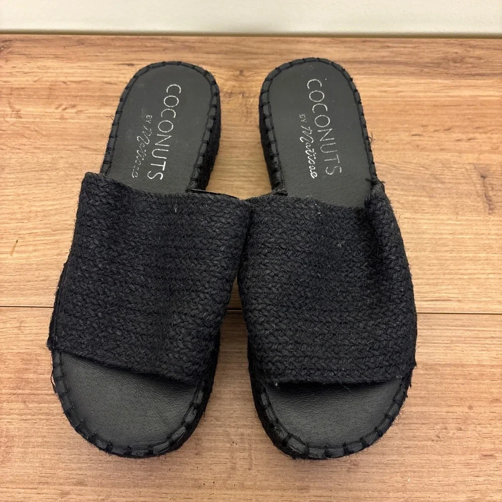 COCONUTS BY MATISSE Del Mar Platform Slide Sandal Onyx Black Women Size 8 Casual